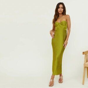 Fortunate One Green Strapless Kinds Of Love Pleated Sheath Midi Dress XS NWT